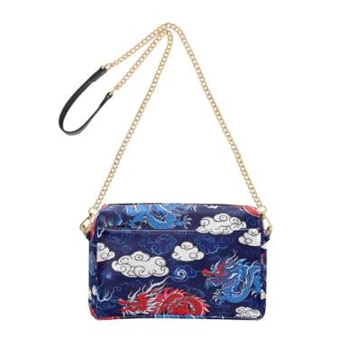 Imagem de Joitme Dragons Red Blue Cool Cartoon Bolsas de ombro femininas de couro PU transversal com alça de corrente bolsa para celular