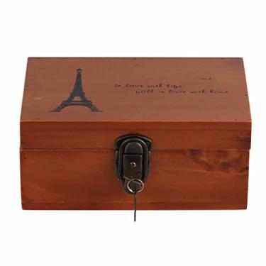 Imagem de MUNEFE Caixa de madeira estilo vintage, caixa de armazenamento de madeira para decoração de exibição, caixa de armazenamento de madeira estilo retrô para armazenar coisas (Torre de ferro grelhado)