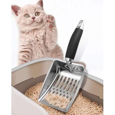 Imagem de Colher de areia para gatos, peneira de liga de alumínio durável com cabo longo, pá de aço inoxidável para caixa de areia, pá profunda para peneirar eficientemente