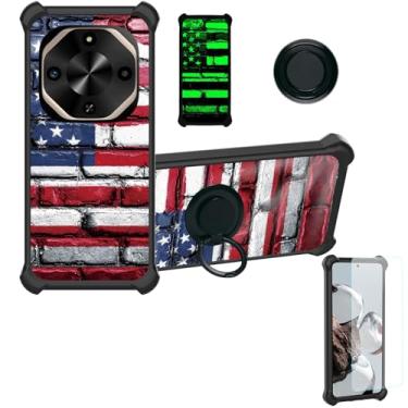 Imagem de jioeuinly Capa compatível com BLU G75 [com protetor de tela de vidro temperado][PC rígido + silicone macio][suporte para anel] [efeito luminoso] YGH-GQ