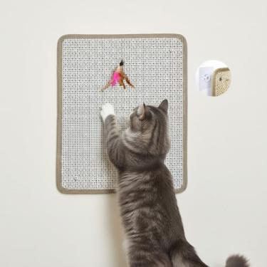 Imagem de Lixa de unhas para gatos – almofada de sisal integrada óxido de alumínio 80 grãos, arranhador de parede/chão para aparar unhas naturais e proteção de móveis