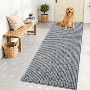 Imagem de OLANLY Tapete de porta de cachorro para patas enlameadas 70 x 24, capacho de lama de chenille ultra absorvente, antiderrapante, lavável e com armadilha de sujeira para entrada interna, tapetes