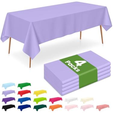 Imagem de LANLISA Pacote com 4 toalhas de mesa de plástico lavanda retangular, 137 x 272 cm, descartável, festa de Páscoa, toalhas de mesa decorativas, roxo claro, pastel, capa de plástico lilás