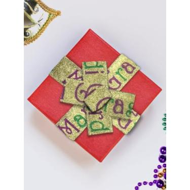 Imagem de Fitas de borda com fio Mardi Gras 6,3 cm 10 jardas, fita de serapilheira dourada com glitter com borda roxa verde para embrulhar carnaval festa de carnaval faça você mesmo decoração de grinaldas arco