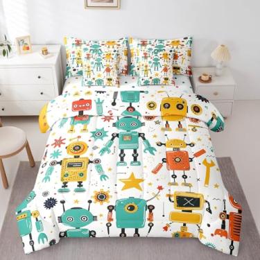 Imagem de Jogo de cama com desenho animado de robô, estrela fofa, geométrico, para decoração de quarto de crianças, meninos, meninas, adolescentes, cama de robô de ficção científica moderna em uma bolsa, 7