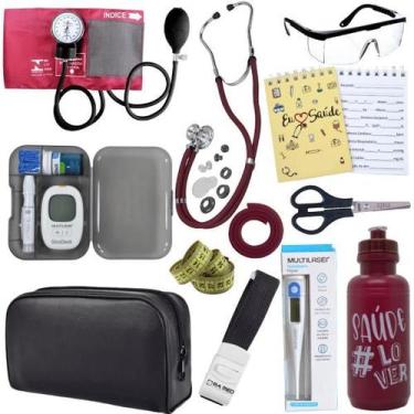 Imagem de Kit Enfermagem Estágio Aparelho Pressão Estetoscópio Medidor Glicose -