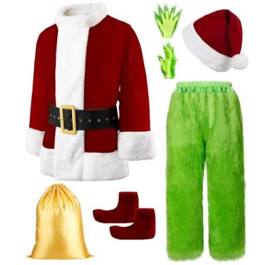 Imagem de Fantasia masculina de Natal de monstro verde para adultos, fantasia de Papai Noel, fantasia de Papai Noel (verde, P/M)
