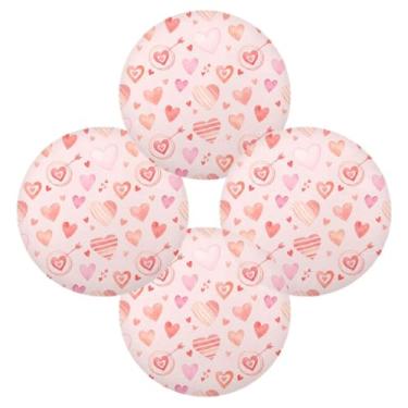 Imagem de Wassud Jogo americano conjunto de 4 tapetes redondos com estampa de coração em aquarela para cozinha e jantar, tapetes laváveis e resistentes ao calor, decoração de mesa 39 cm