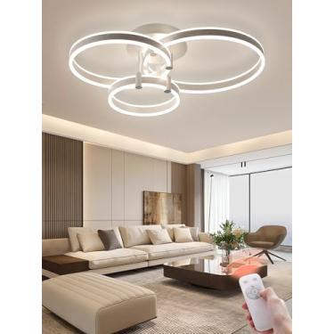 Imagem de Luminária de teto LED moderna com design de 3 anéis, preta, dimerizável e com controle remoto. Ideal para sala de estar, quarto, sala de jantar e escritório. Iluminação LED para ambientes in