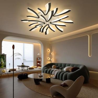 Imagem de Luminária de teto LED moderna e regulável para sala de estar com controle remoto e função de memória. Iluminação de teto econômica para sala de estar, quarto, cozinha e escritório (8+4 lâmpa