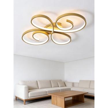 Imagem de Luminária de teto LED moderna, 48W, dimerizável, 4000LM, super brilhante, com controle remoto e regulagem de intensidade (3000K-6000K), para quarto, sala de estar e cozinha (dourada)