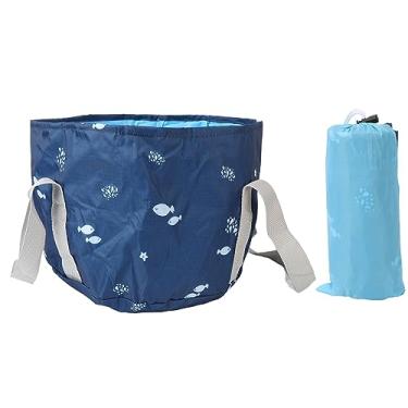 Imagem de Siwoted portátil viagem banheira de pé à prova dwaterproof água resistência de alta temperatura dobrável bacia de banho de pé para piquenique ao ar livre (Baleia Azul Marinho)