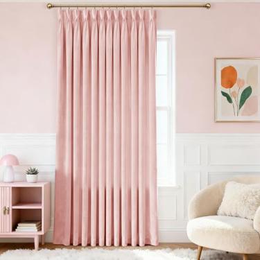 Imagem de Jolilight Cortinas de veludo rosa com pregas triplas para sala de estar, 1 conjunto de painéis, 203 x 300 cm