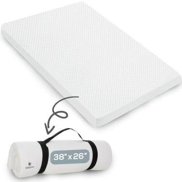 Imagem de Protetor de colchão impermeável Pack and Play - 96,5 cm x 66 cm | Estilo de enrolar - Espuma viscoelástica macia respirável - Topper de colchão de playard portátil - Colchões de espuma de bebê para