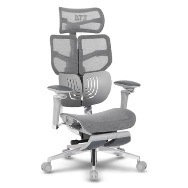 Imagem de Cadeira Escritório Ergonomica DT3 Frost FT, c/apoio de pé com revestimento Mesh DT3 Vintex-F™, apoio de cabeça 3D,braços 6D,Estrutura em Alumínio+Nylon,suporta até 160kg e altura máx. de 1,90m (Grey)