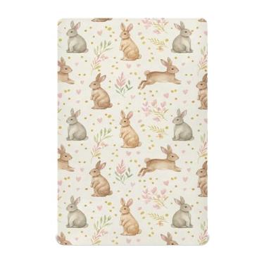 Imagem de SEHANY Lençol de berço de coelho fofo para meninos e meninas, macio, respirável, elástico, lençol com elástico padrão para bebês de 27 x 99 cm