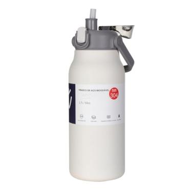 Imagem de Garrafa Térmica de água 1700ml Grande Capacidade Aço Inox Isolado Cup de Academia (Branco 1700ML)