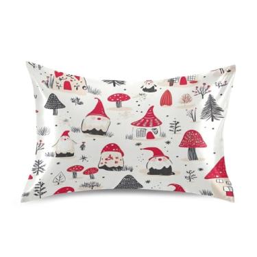 Imagem de Blueangle Linda fronha de cetim gnomo de Natal para cabelo e pele, fronha de seda, tamanho padrão (50,8 x 66 cm) - Capas de travesseiro de cetim refrescantes com fecho de envelope (242)