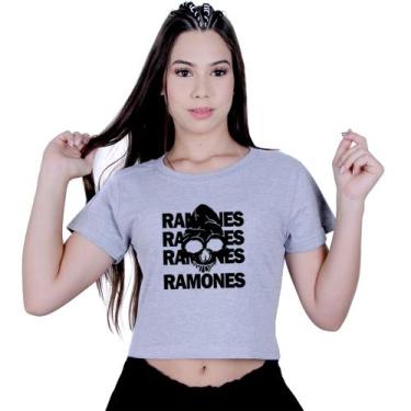 Imagem de Blusinha Cropped Algodão Ramones Caveira World Rock - Lafre, Cinza, G