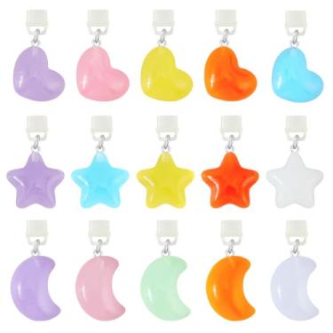 Imagem de arricraft 15 peças de pingentes de plugue de poeira tipo C, pingente de resina de coração de lua estrela que brilha no escuro PVC plástico móvel plugues à prova de poeira acessórios de decoração para