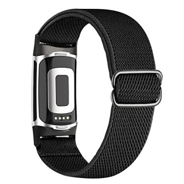 Imagem de Pulseira de nylon elástica ajustável compatível com Fitbit Charge 5/6 para mulheres e homens, pulseira de substituição de tecido macio respirável para Fitbit Charge, preta