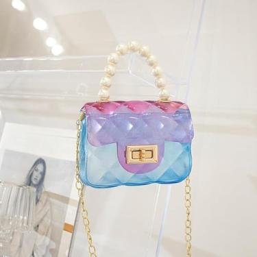 Imagem de Bolsa tiracolo transparente com detalhes em pérolas, bolsa feminina de cor doce, Azul, Medium