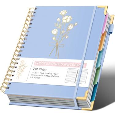 Imagem de Cadernos espirais de capa dura 21,6 cm x 28 cm Caderno para anotações com 5 matérias, pautado na faculdade, com divisórias, 240 páginas, caderno espiral estético de 100 g/m² para trabalho, escola