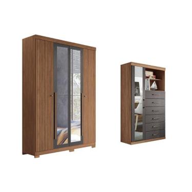 Imagem de Guarda Roupa +cômoda Qc310 Jatobá/grafite - Santos Andirá