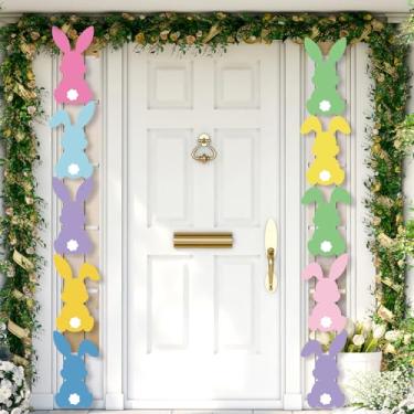Imagem de Yaomiao 2 conjuntos de decorações de festa de coelhinho da páscoa letreiro de varanda de páscoa coelho fofo porta de boas-vindas faixa de varanda decoração pendurada ao ar livre decoração de parede