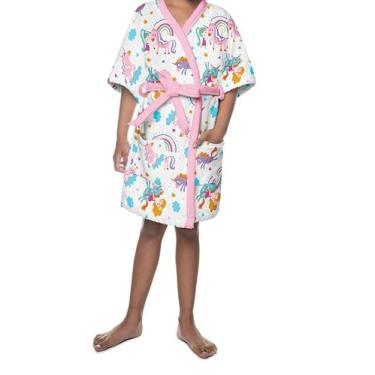 Imagem de Roupão Felpudo Infantil Quimono Estampado Unicórnio G Com 1 peça