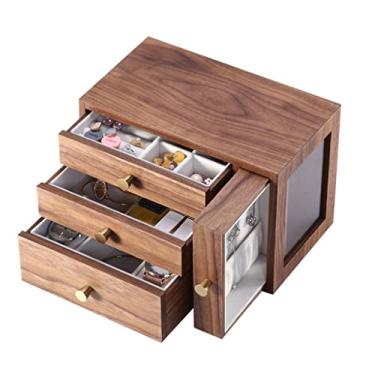 Imagem de Caixa de joias de nogueira brincos vintage chineses de madeira para armazenamento de joias, artesanato
