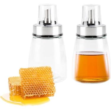 Imagem de Dispensador de mel de vidro Dispensador de xarope de bordo sem gotejamento Pote de mel com tampa Recipiente de mel de 160ML (2-pack)
