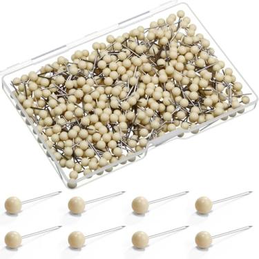 Imagem de WILLBOND Pacote com 500 alfinetes de mapa tachinhas pequenas de cabeça redonda tachas de polegar para fotos de viagem, quadro de avisos, parede, artesanato, escola, escritório, casa (bege, 1/6