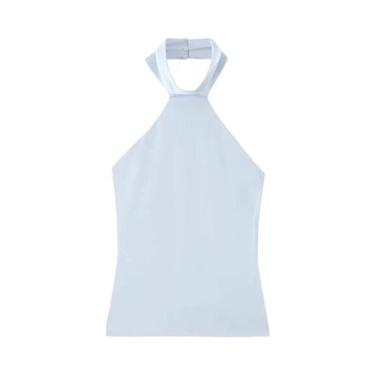 Imagem de Top Halter Feminino Verão 2025 Sem Mangas Costas Nuas Verde Azul Sexy 