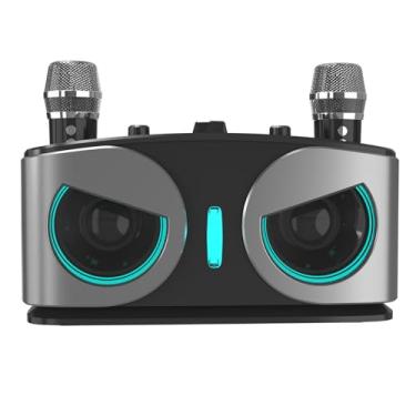 Imagem de RiToEasysports Máquina de karaokê, Alto-falante de karaokê Com Experiência de Som Envolvente Com 2 Microfones Sem Fio, Efeitos de Luz RGB para Casa, Ao Ar Livre (Cinza)