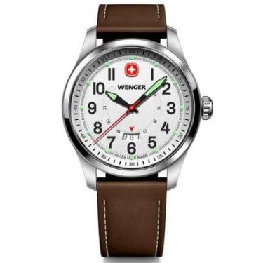 Imagem de Relógio Suíço Wenger Terragraph Mostrador Branco Pulseira Couro Marrom 01.0541.120-Masculino
