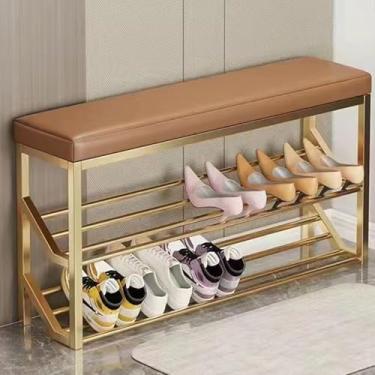 Imagem de Banco de armazenamento de sapatos com assento acolchoado, organizador de entrada fino 80 x 20 x 48 cm, elegante porta da frente, solução de armazenamento de corredor para sala de estar