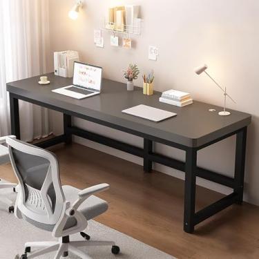 Imagem de Mesa de escrita moderna para jogos e escritório doméstico - Tamanhos ajustáveis 80/100/120/140 cm - Design elegante de corte de madeira cinza e preto para quartos e espaços de trabalho (100 x 60 x 75