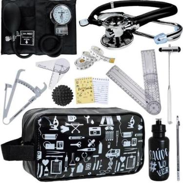 Imagem de Kit Fisioterapia Necessaire Estampada Goniometro Martelo Buck Fita Imc