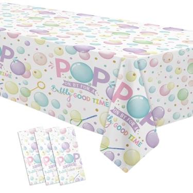 Imagem de FVABO Toalha de mesa de festa de aniversário bolha para meninas, 3 peças descartáveis de verão pastel pop on over bubbles tema capa de mesa para chá de bebê de aniversário, 139,7 cm x 218,4 cm