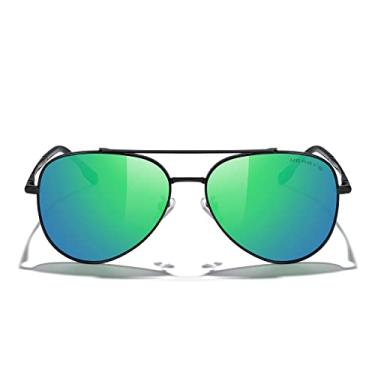 Imagem de MERRY'S Óculos de sol aviador espelhados clássicos para homens e mulheres, lentes polarizadas para dirigir e pescar, Armação preta/lente espelhada verde, Lens width: 60 millimeters