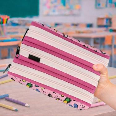 Imagem de Estojo Escolar Infantil Triplo Menino Menina Colorido Tres Divisorias 