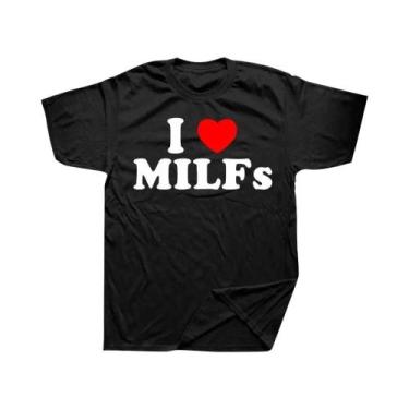 Imagem de Camiseta Masculina Engraçada Com Estampa De Coração MILFs, Manga Curta