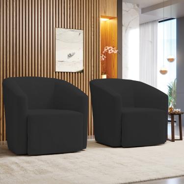 Imagem de Poltrona Decorativa Base Giratória Kit 2 Stella Max Veludo Preto D03 - D'Rossi