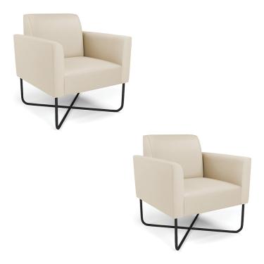 Imagem de Kit 2 Poltronas Base X Industrial Preto Marisa Corino Bege D03 - D'Rossi