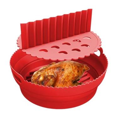 Imagem de Cesta de silicone para fritadeira a ar – inserção antiaderente reutilizável de 21,5 cm | com divisórias, cesta de silicone para fritadeira segura | para cozinha, forno, panela, vaporizador