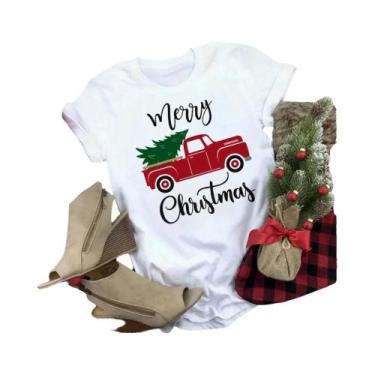 Imagem de Camiseta Feminina Com Estampa De Árvore De Natal, Casual, Solta, Manga