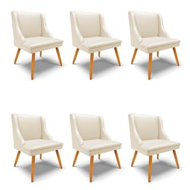 Imagem de Kit 6 Cadeiras Estofadas Para Sala De Jantar Pés Palito Lia Sintético Bege - Ibiza