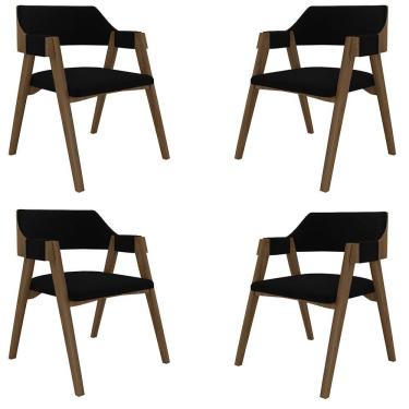 Imagem de Kit 4 Cadeiras Sala De Jantar E Jogos Carteados Madeira Maciça Poker Veludo Preto-nogueira G42 - Gran Belo