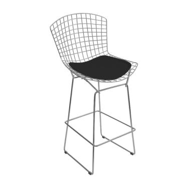 Imagem de Banqueta Bertoia Cromada D70 Assento Sintético Preto